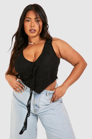 Kanten Crop Top - Zwart