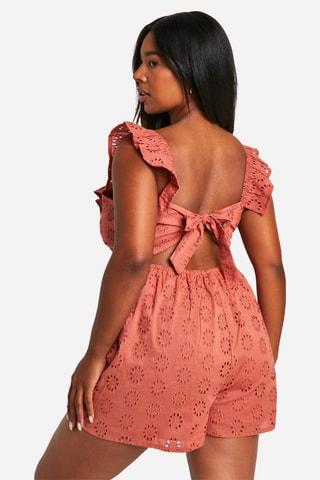 Playsuit met Engelse borduursels - Steenrood