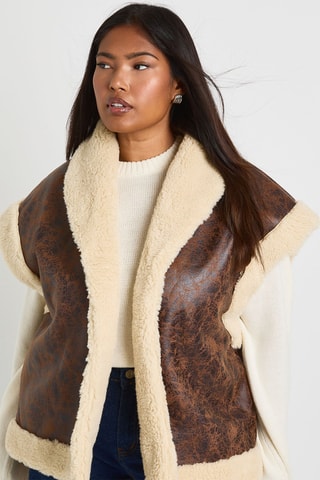 Mouwloos Vest - Donkerbruin en Ecru