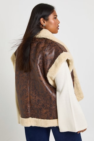 Mouwloos Vest - Donkerbruin en Ecru