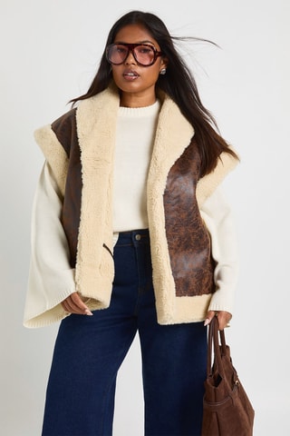 Mouwloos Vest - Donkerbruin en Ecru