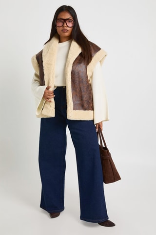 Mouwloos Vest - Donkerbruin en Ecru