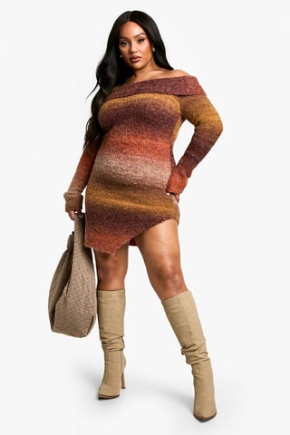 Trui-jurk met Dip and Dye - Bruin en Beige