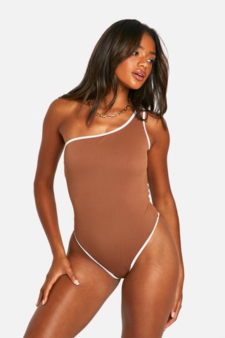 Asymmetrisch Badpak - Bruin en Wit