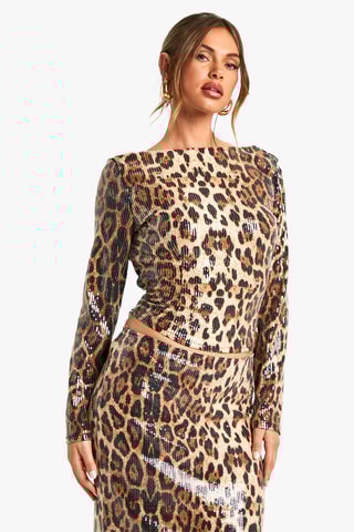 Top met Pailletten - Bruin en Beige