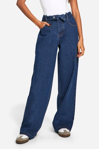 Jeans Wide Legs met Hoge Taille - Indigoblauw