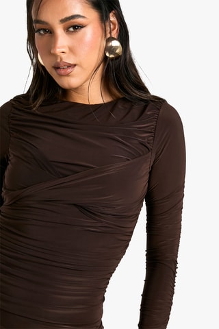 Gedrapeerde Jurk - Donkerbruin