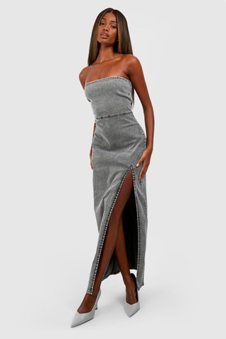 Strapless Spijkerjurk - Lichtgrijs