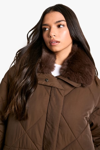 Lange Gewatteerde Jas - Bruin