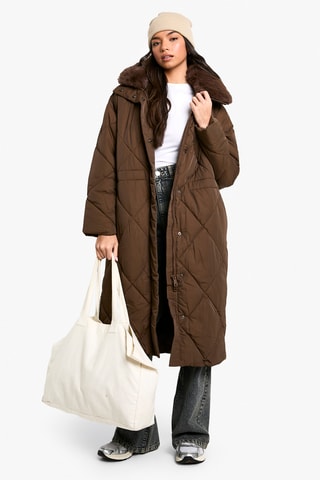 Lange Gewatteerde Jas - Bruin