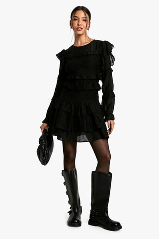 Jurk met Ruches - Zwart