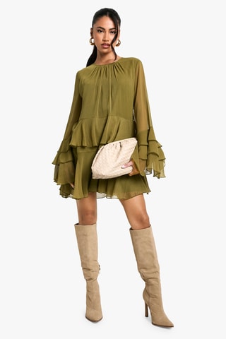 Jurk met Ruches - Olijfgroen