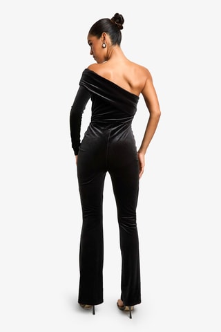 Asymmetrische Velours Jumpsuit - Zwart