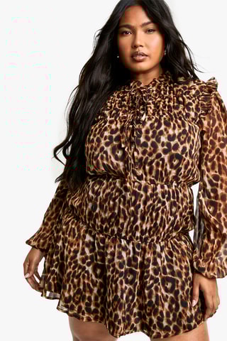 Jurk met Ruches - Bruin