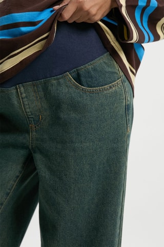 Zwangerschapsjeans Wide Legs Hoge Taille - Donkergroen