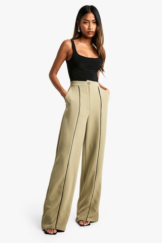 Broek Wide Legs Hoge Taille - Kaki