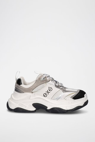 Sneakers platform in pelle - Bianco e grigio