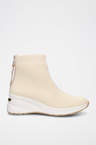 Sneakers a calza con zeppa - Beige