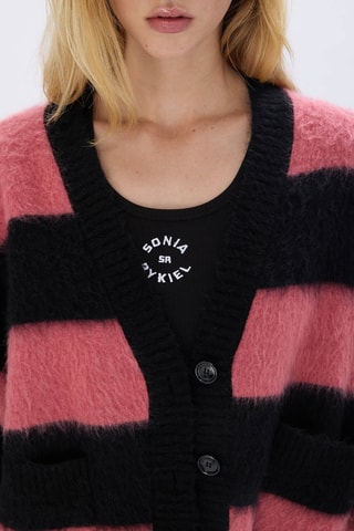 Gilet en laine et mohair -Noir et rose