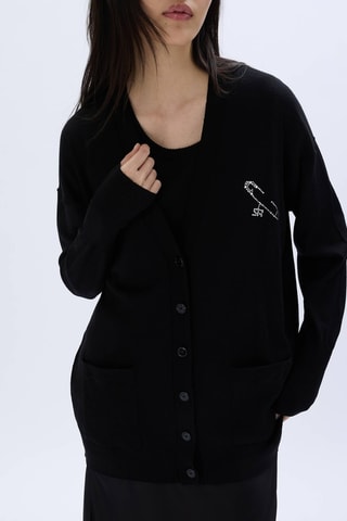 Gilet en mérinos et soie - Noir