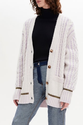 Cardigan en alpaga et laine - Lilas et écru
