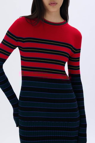Robe pull en laine - Bleu marine et rouge