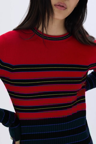 Robe pull en laine - Bleu marine et rouge