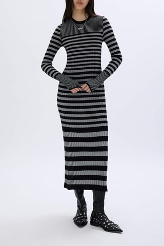 Robe longue en laine et mérinos - Noir et gris