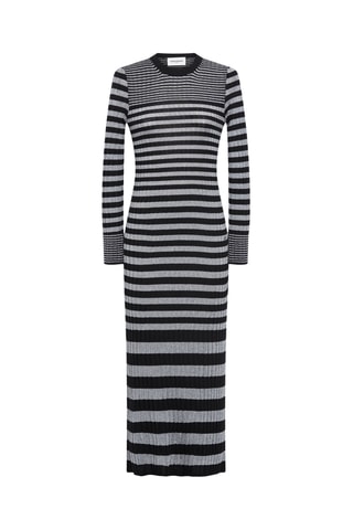 Robe longue en laine et mérinos - Noir et gris