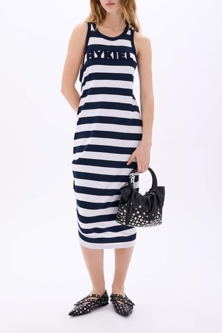 Robe midi - Blanc et bleu marine