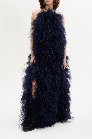 Robe longue en plumes d’autruche - Bleu marine