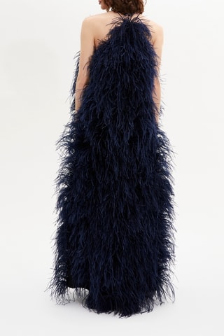 Robe longue en plumes d’autruche - Bleu marine