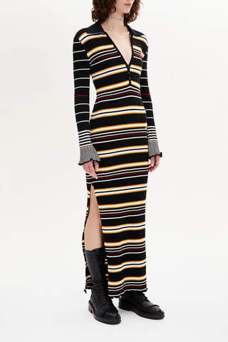 Robe longue en laine - Noir et écru