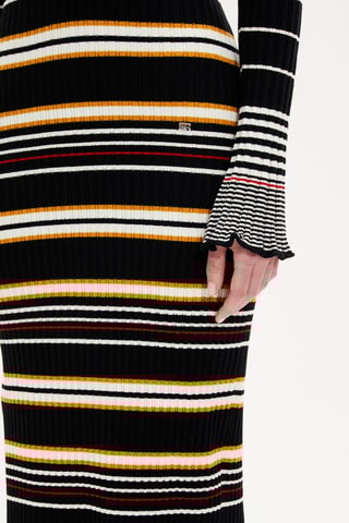 Robe longue en laine - Noir et écru