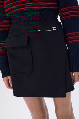 Jupe portefeuille en laine - Bleu marine