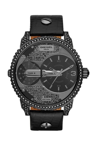 Relógio de quartzo em couro GMT - Preto