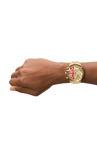 Relógio de quartzo em aço inoxidável - Cronógrafo - Dourado e vermelho