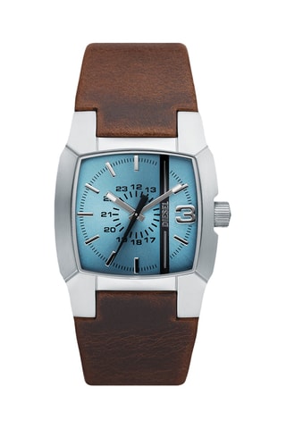 Relógio de quartzo em couro - Castanho e prateado