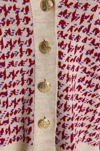 Cárdigan - Beige jaspeado y rojo