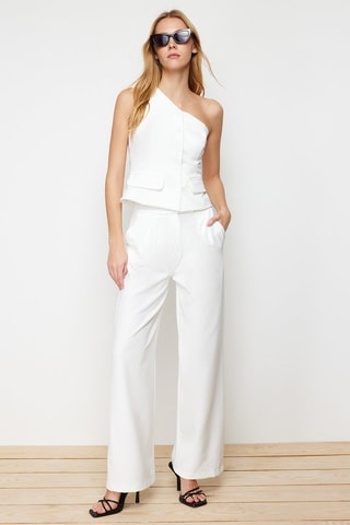 Pantalón wide leg de tiro alto - Crudo