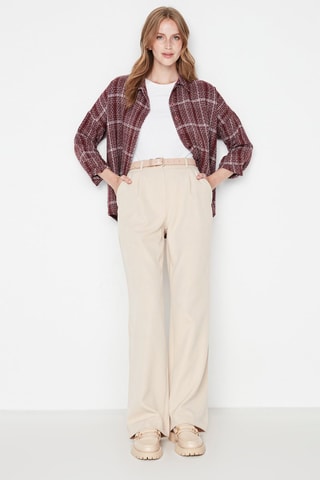 Pantalón wide leg de tiro alto - Beige