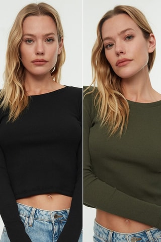 2 crop tops - Negro y caqui