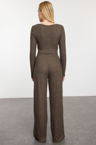 Crop top y pantalón wide leg - Marrón jaspeado