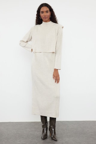 Vestido efecto doble prenda - Beige