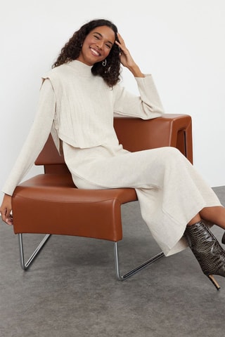 Vestido efecto doble prenda - Beige