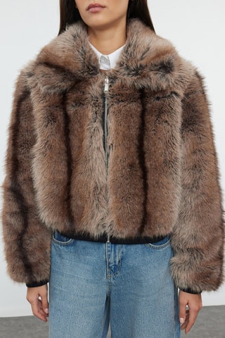 Cazadora de pelo sintético - Marrón
