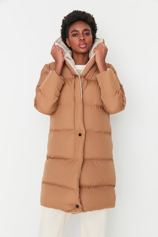 Anorak largo reversible - Marrón claro y beige