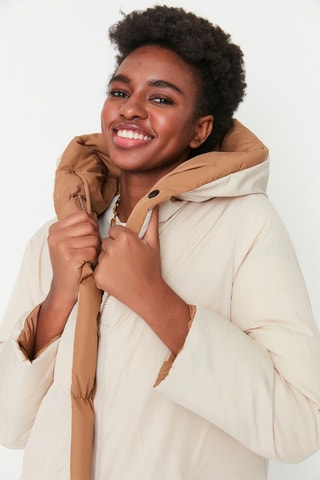 Anorak largo reversible - Marrón claro y beige
