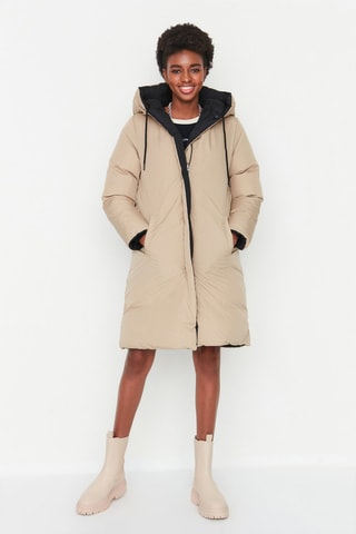 Anorak largo reversible - Negro y beige