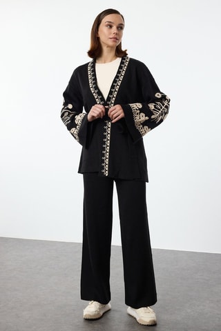Cárdigan largo y pantalón - Negro